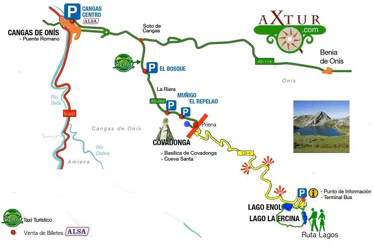 Mapa de parkings Lagos de Covadonga