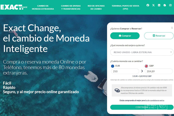 Cambiar euros por libras en Exact Change