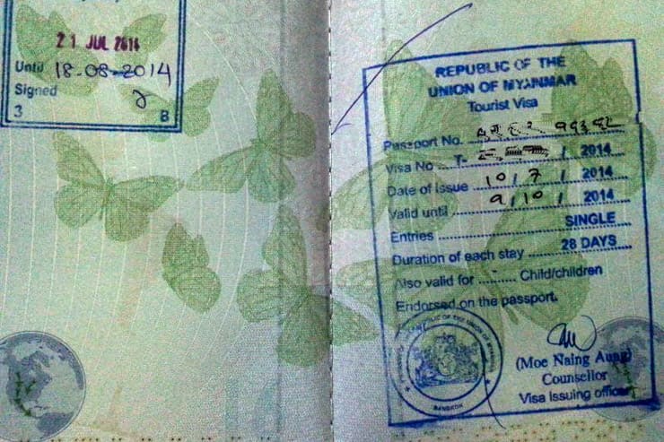 sello de entrada a Myanmar