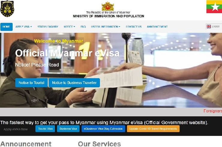 Web oficial del gobierno de Myanmar