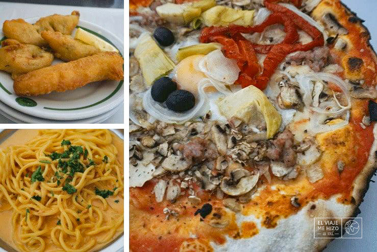 pizza y entrantes de La Montecarlo en Roma