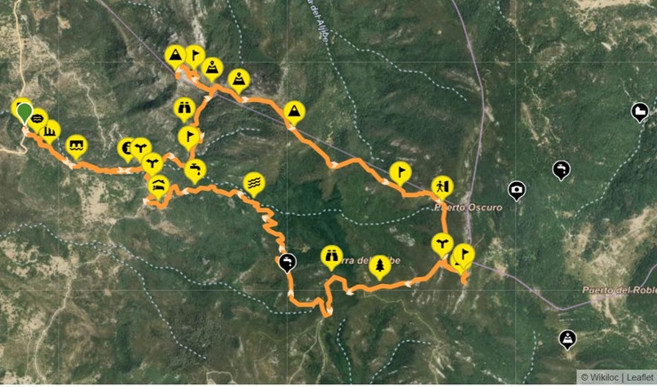 Mapa de la ruta por el Picacho y el Aljibe